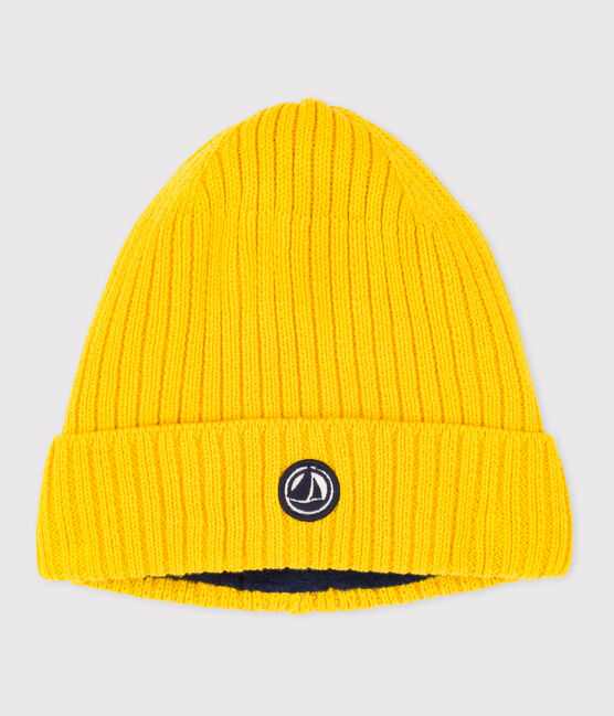 Gorro infantil de punto tricotado con forro polar amarillo JAUNE