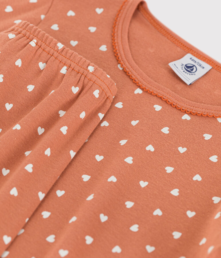 Pijama de algod&oacute;n coraz&oacute;n para ni&ntilde;a rosa/blanco