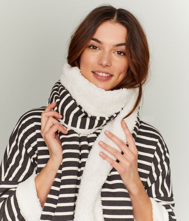 Bufanda reversible de mujer gris/blanco