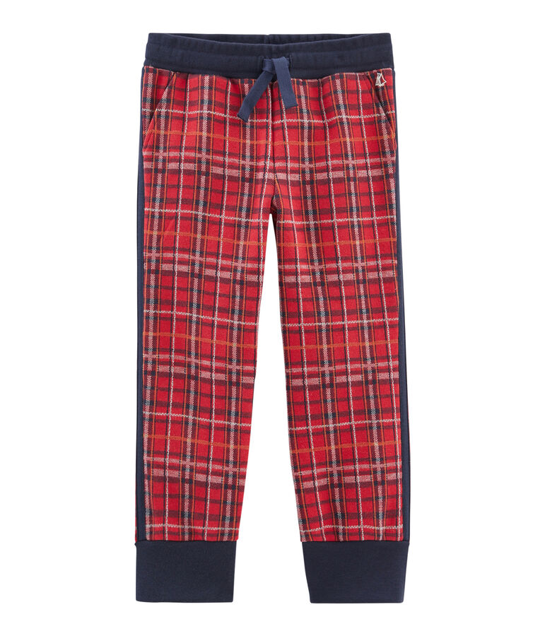 Pantal&oacute;n de malla escocesa para ni&ntilde;o rojo/azul/gris