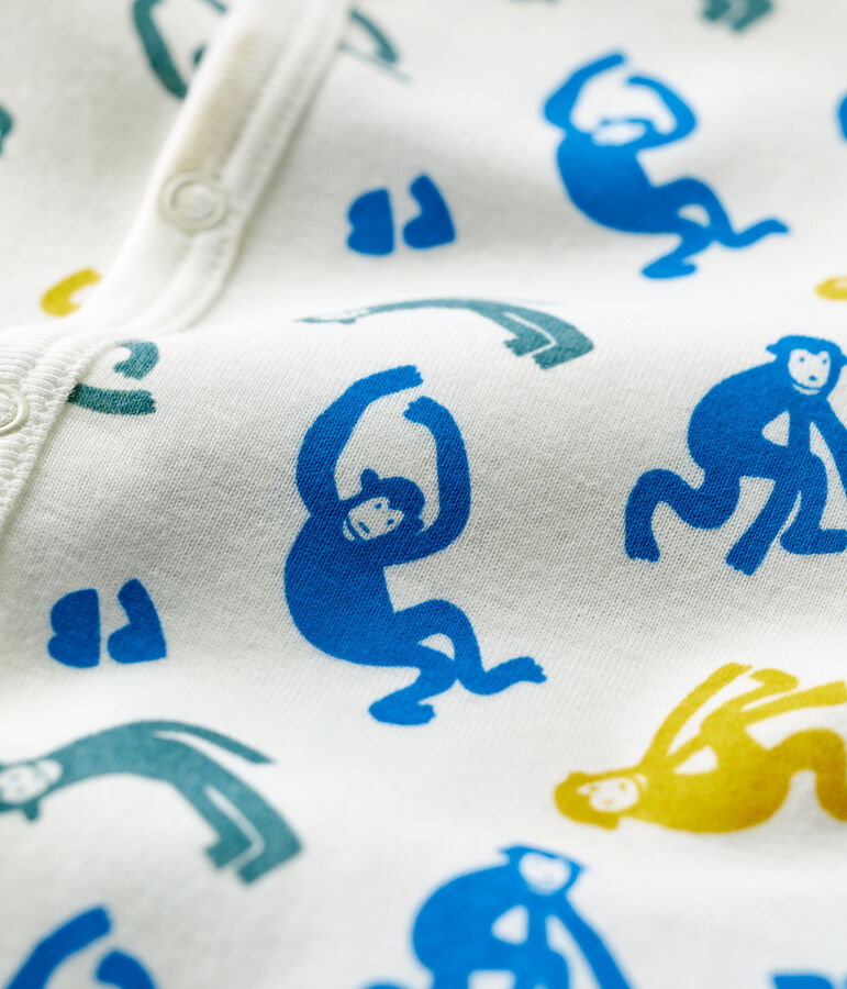 Pelele corto con monos fosforescentes de algod&oacute;n de beb&eacute; blanco MARSHMALLOW/blanco MULTICO