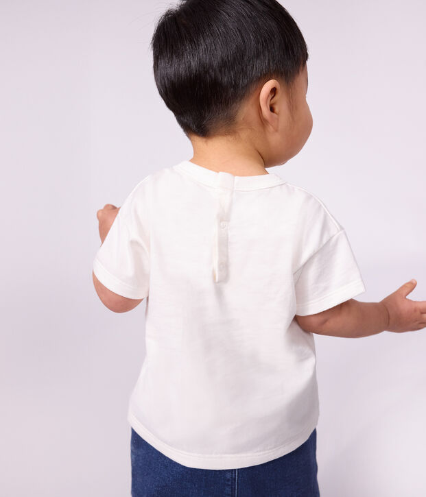 Camiseta lisa de algod&oacute;n de manga corta con estampado para beb&eacute; blanco