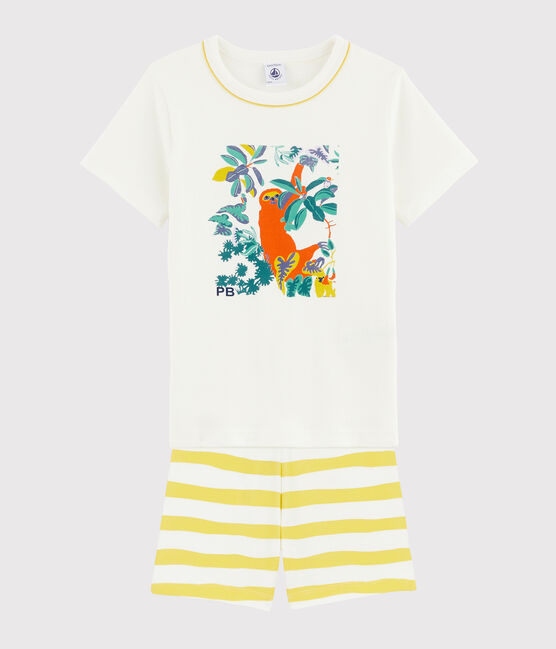 Pijama corto con dibujo de perezoso de niño de punto blanco MARSHMALLOW/amarillo BLE
