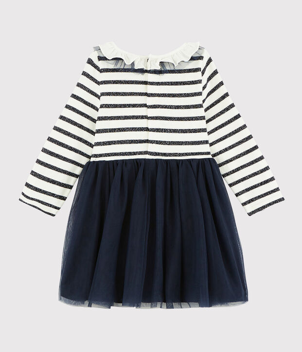 Vestido de manga larga para beb&eacute; ni&ntilde;a blanco/SMOKING ARGENT BRILLANT