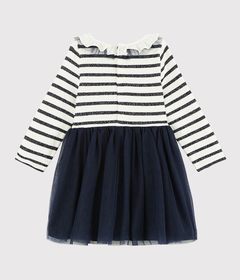 Vestido de manga larga para beb&eacute; ni&ntilde;a blanco MARSHMALLOW/ SMOKING ARGENT BRILLANT