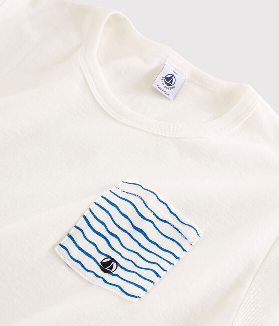 Pijama corto blanco y azul de canalé unisex blanco MARSHMALLOW/azul COOL