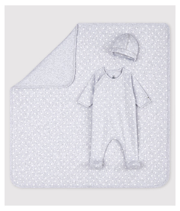 Estuche de regalo de nacimiento gris de mezclilla de beb&eacute; de algod&oacute;n org&aacute;nico multicolor