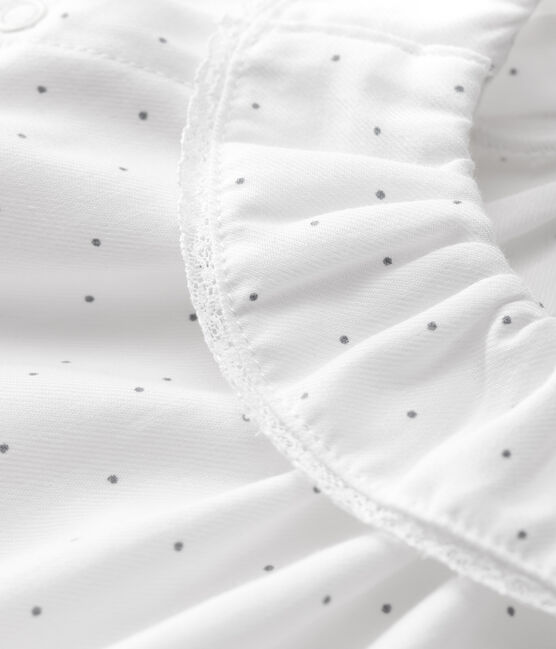 Vestido con flores de bebé niña de sarga de algodón orgánico blanco MARSHMALLOW/gris GRIS