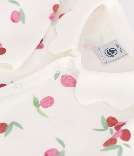 Pijama de algodón con cuello pétalo de frutas para bebé blanco MARSHMALLOW/blanco MULTICO