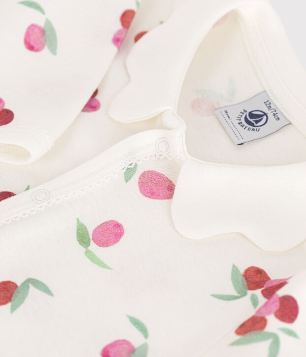 Pijama de algod&oacute;n con cuello p&eacute;talo de frutas para beb&eacute; blanco/multicolor