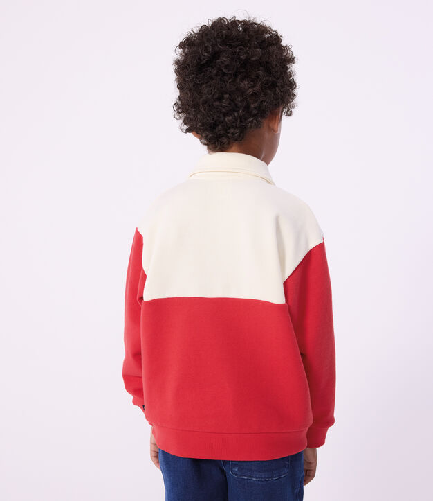 Sudadera infantil tipo polo de algod&oacute;n rojo/rojo