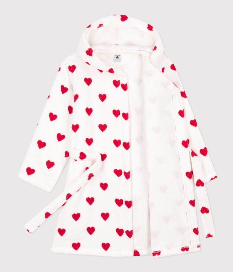 Albornoz de rizo con coraz&oacute;n para ni&ntilde;o/ni&ntilde;a blanco/rojo