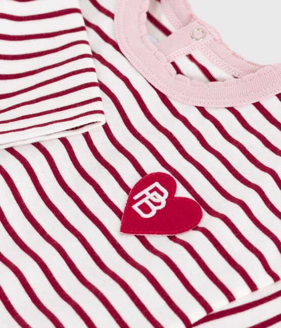 Camiseta de manga larga de algodón a rayas para bebé rojo MILK/ AMARANTE
