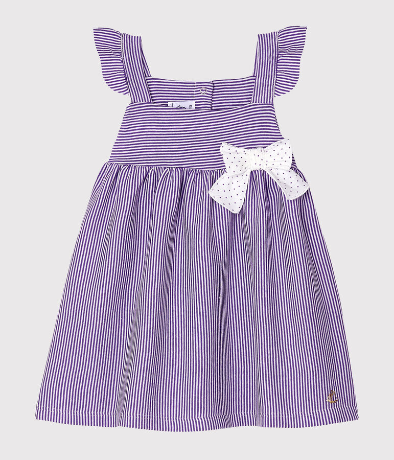 Vestido milrayas para beb&eacute; ni&ntilde;a violeta/blanco