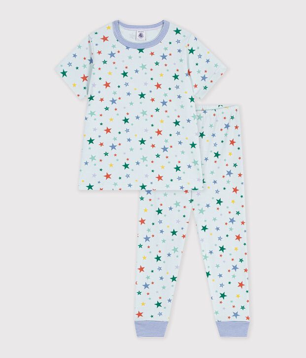 Pijama infantil de algod&oacute;n de manga corta y pierna larga con estampado azul/multicolor