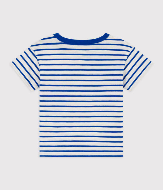 Camiseta de manga corta de algodón a rayas para bebé blanco MARSHMALLOW/azul PERSE