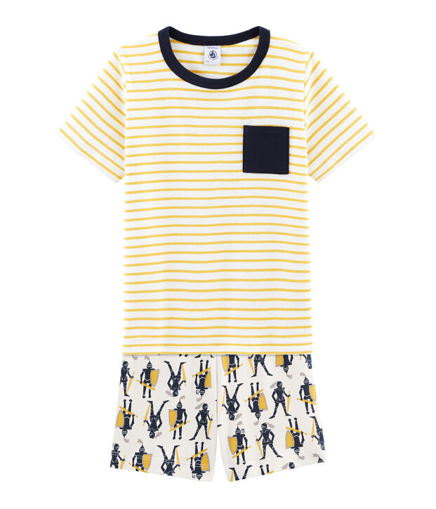 Pijama corto de punto de algod&oacute;n para ni&ntilde;o blanco/multicolor