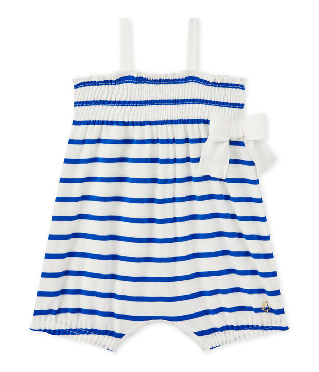 Pelele corto beb&eacute; ni&ntilde;a de tirantes blanco/azul