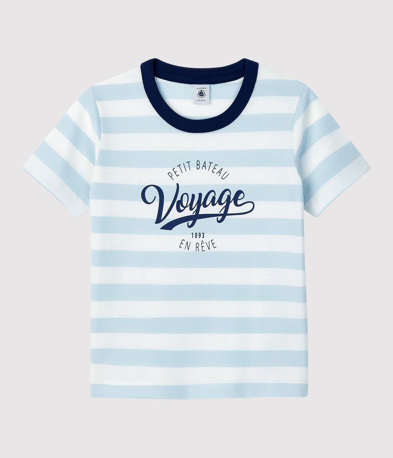 Camiseta de manga corta de algod&oacute;n de ni&ntilde;o azul/blanco