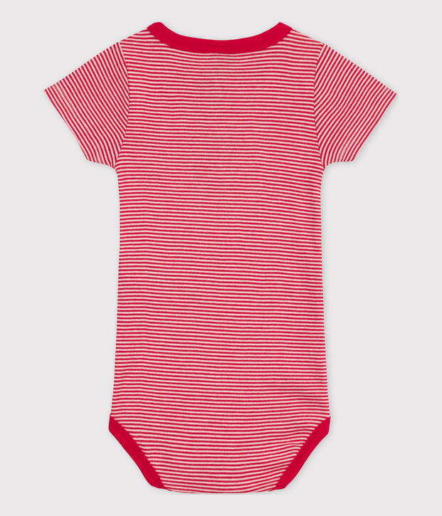 Body de manga corta de algod&oacute;n milrayas para beb&eacute; rojo/blanco