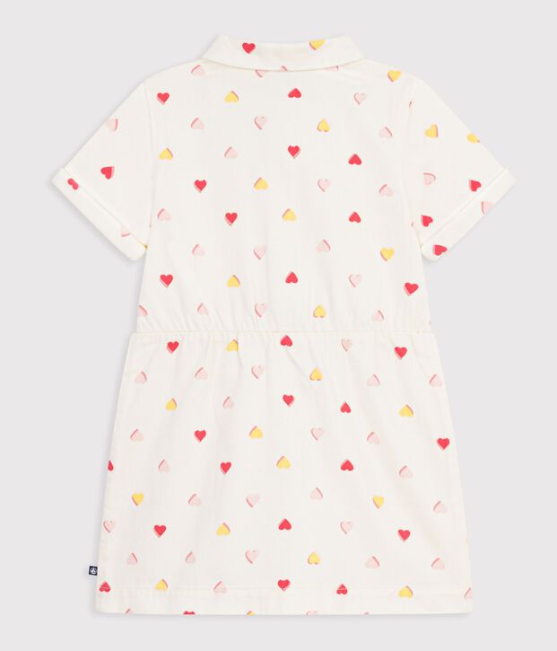 Vestido infantil de algod&oacute;n de manga corta con estampado de corazones crudo/multicolor
