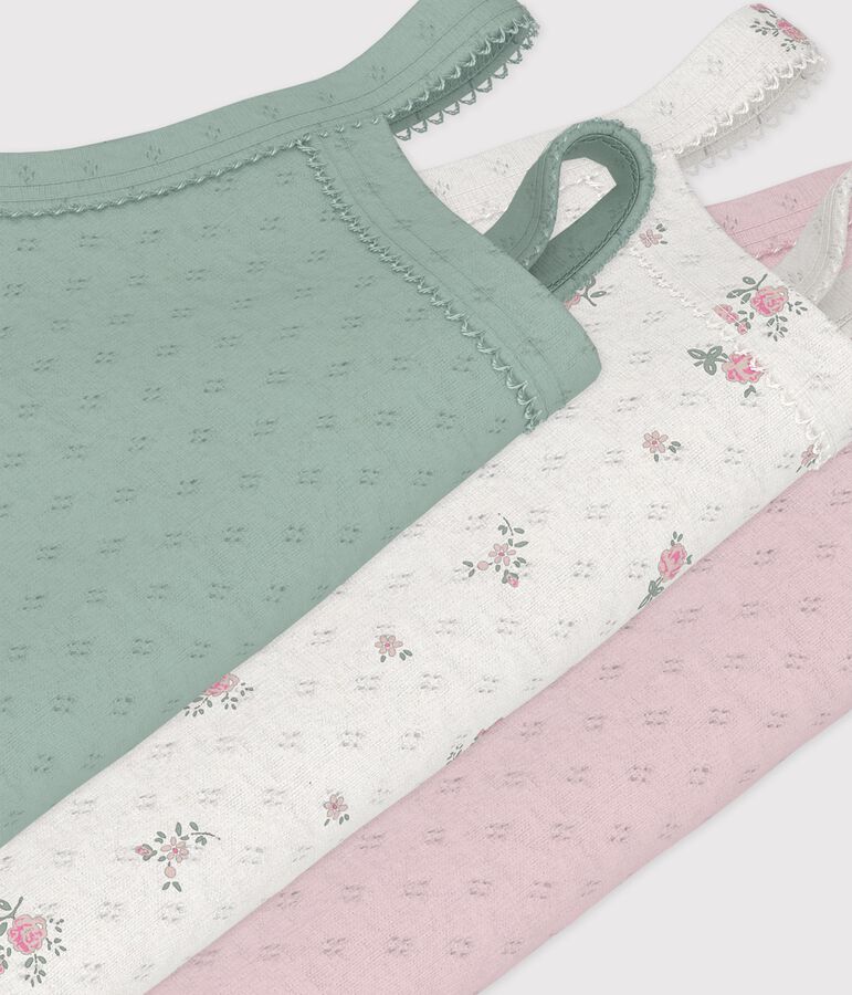 Juego de bodies de tirantes de algod&oacute;n calado con flores para beb&eacute; multicolor