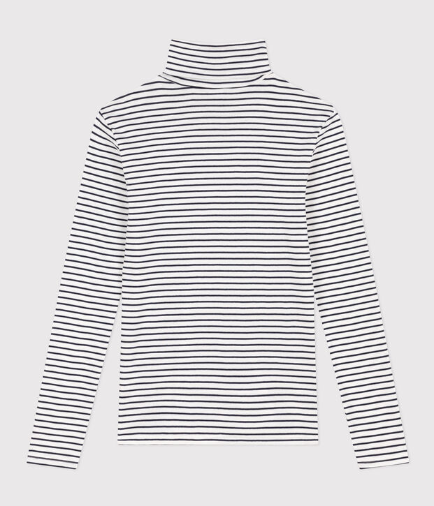 Camiseta L'ICONIQUE de algod&oacute;n con cuello vuelto para mujer blanco/azul