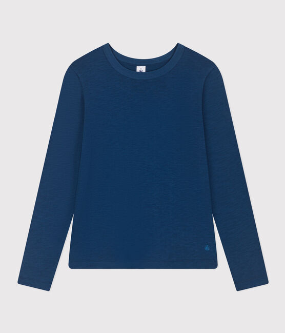 Camiseta LA RECTA de algodón con cuello redondo para mujer azul INCOGNITO