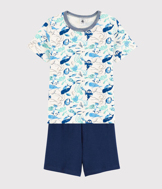 Pijama corto con animales marinos de niño de algodón blanco MARSHMALLOW/blanco MULTICO