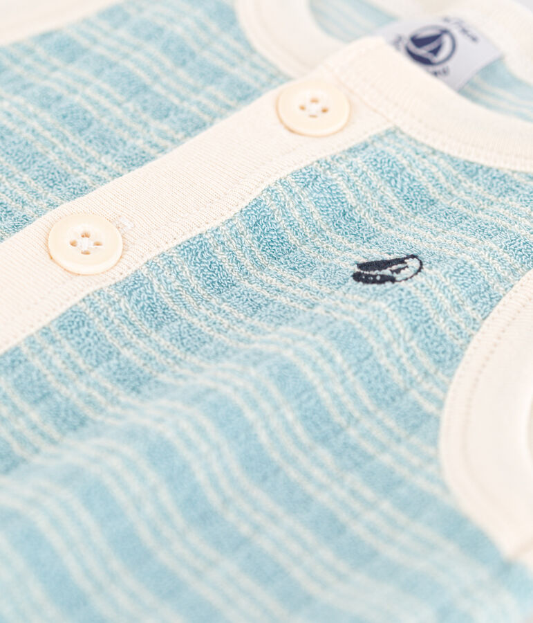 Mono corto de rizo a rayas para beb&eacute; verde/crudo