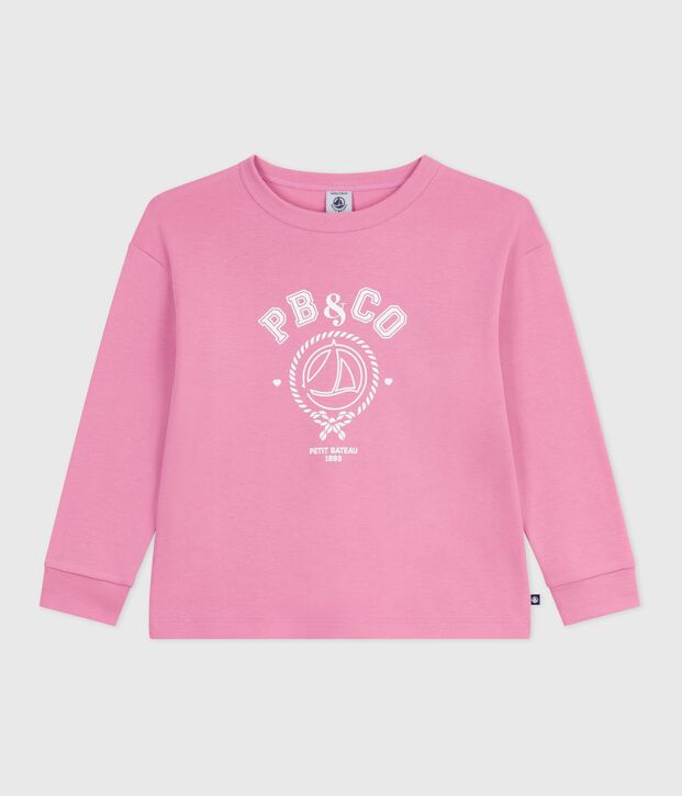 Camiseta infantil de algod&oacute;n de manga larga con estampado rosa
