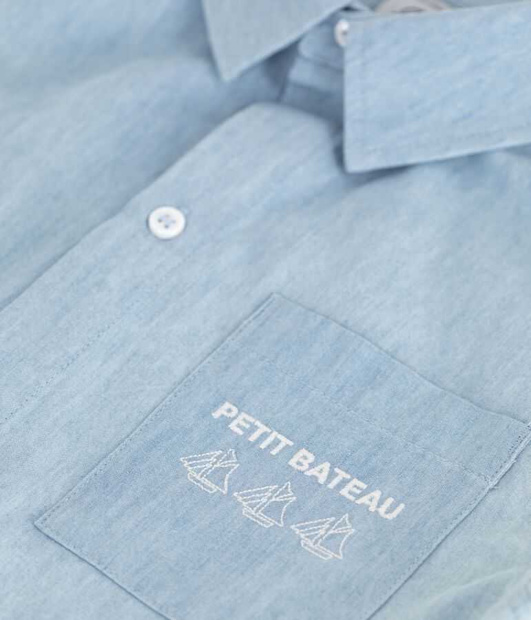 Camisa infantil de algod&oacute;n de manga corta azul BLEU CLAIR