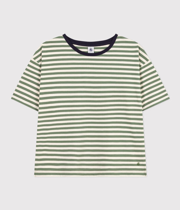 Camiseta la Boxy de algod&oacute;n de mujer verde/crudo