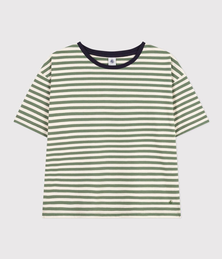 Camiseta la Boxy de algod&oacute;n de mujer verde/crudo