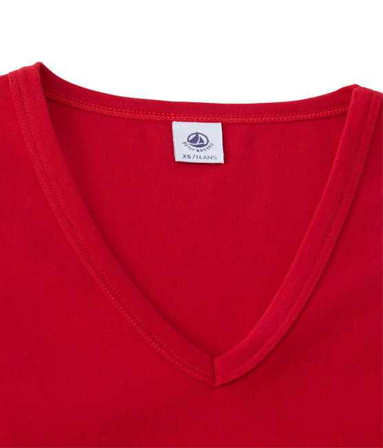 Camiseta de manga larga para mujer con cuello V rojo Mars