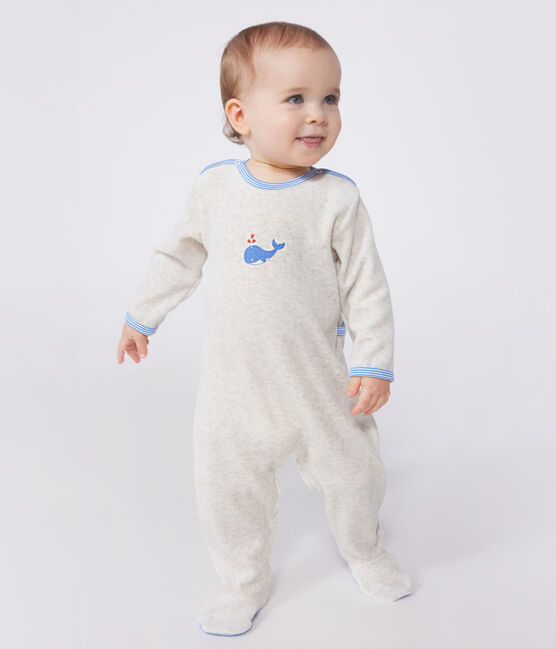 Pijama de terciopelo con abertura trasera para bebé beige MONTELIMAR CHINE