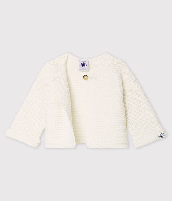 Cárdigan de punto de bebé de algodón orgánico blanco MARSHMALLOW