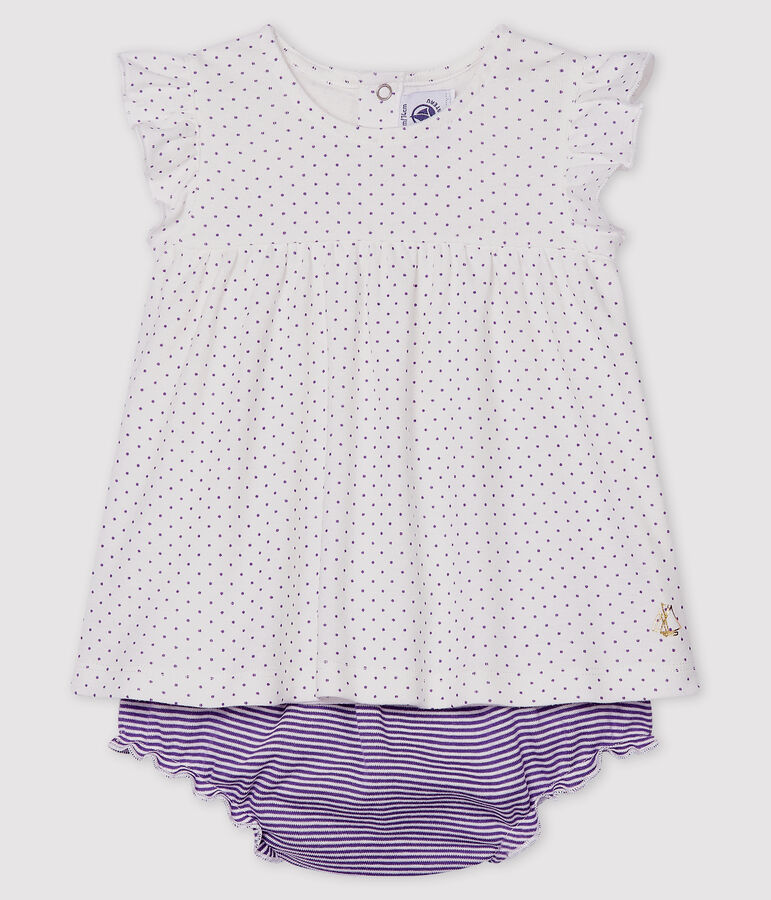 Conjunto de dos piezas para beb&eacute; ni&ntilde;a violeta/blanco