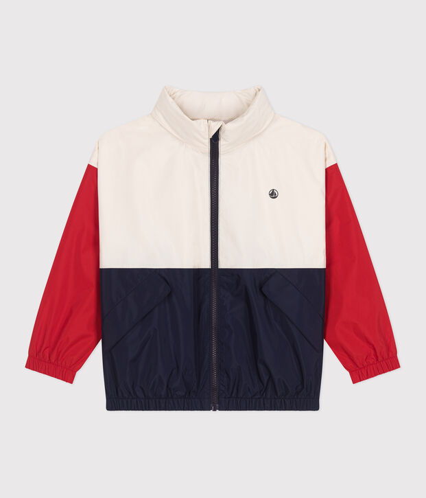 Cortavientos infantil con capucha plegable crudo/multicolor