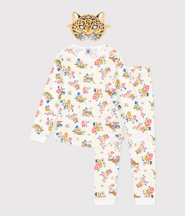 Pijama disfraz fluorescente de algod&oacute;n estampado con antifaz de pantera para ni&ntilde;o/a blanco/multicolor
