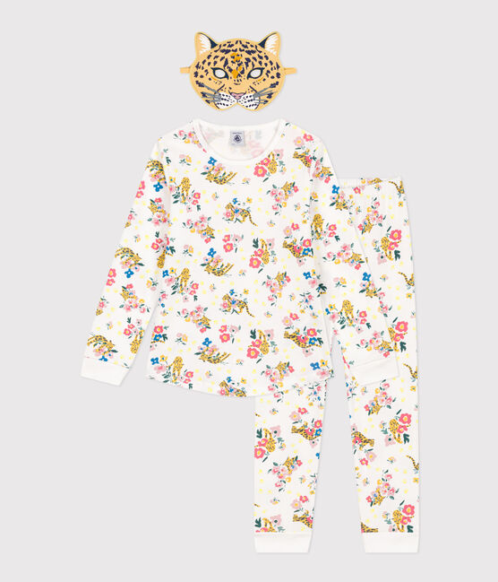 Pijama disfraz fluorescente de algodón estampado con antifaz de pantera para niño/a blanco MARSHMALLOW/blanco MULTICO
