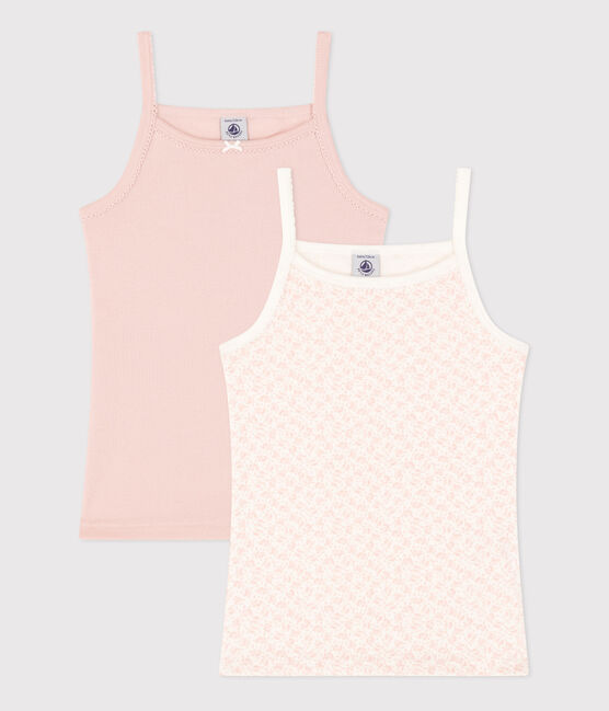 Juego de 2 camisetas de tirantes infantiles de algodón con flor variante 1