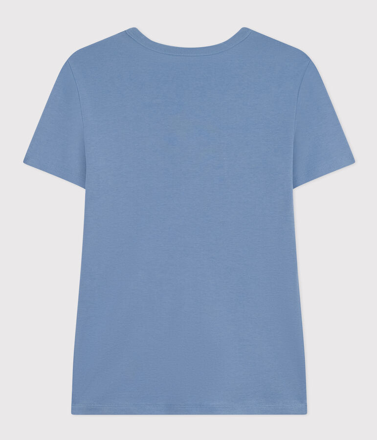 Camiseta La Ic&oacute;nica lisa de algod&oacute;n con cuello de pico para mujer azul