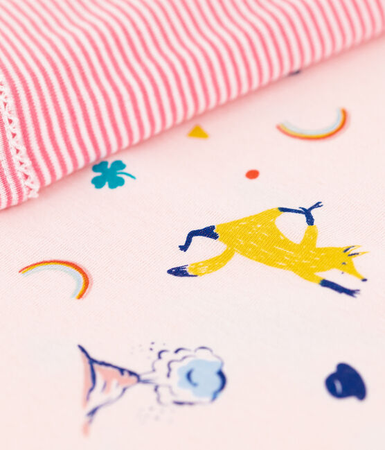 Pijama corto de algodón con estampado de animales de yoga de niña rosa FLEUR/blanco MULTICO