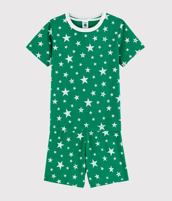 Pijama corto verde con estrellas de algodón de niño verde GAZON/blanco ECUME