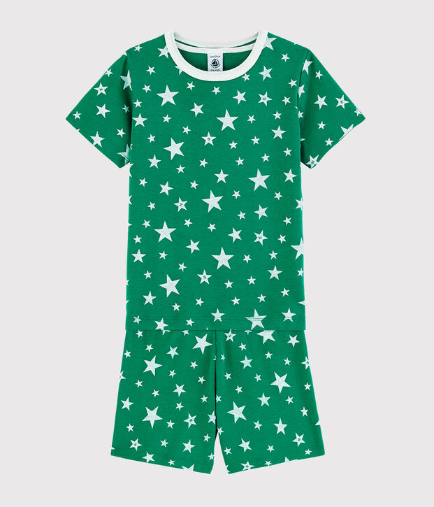 Pijama corto verde con estrellas de algod&oacute;n de ni&ntilde;o verde/blanco