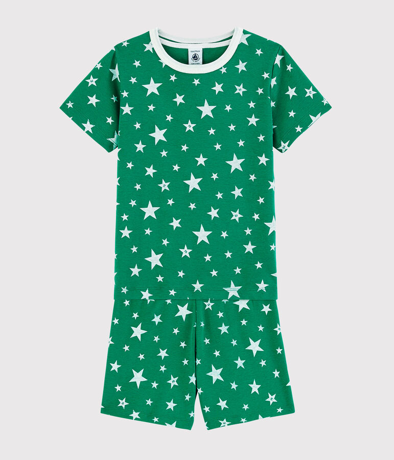 Pijama corto verde con estrellas de algod&oacute;n de ni&ntilde;o verde/blanco