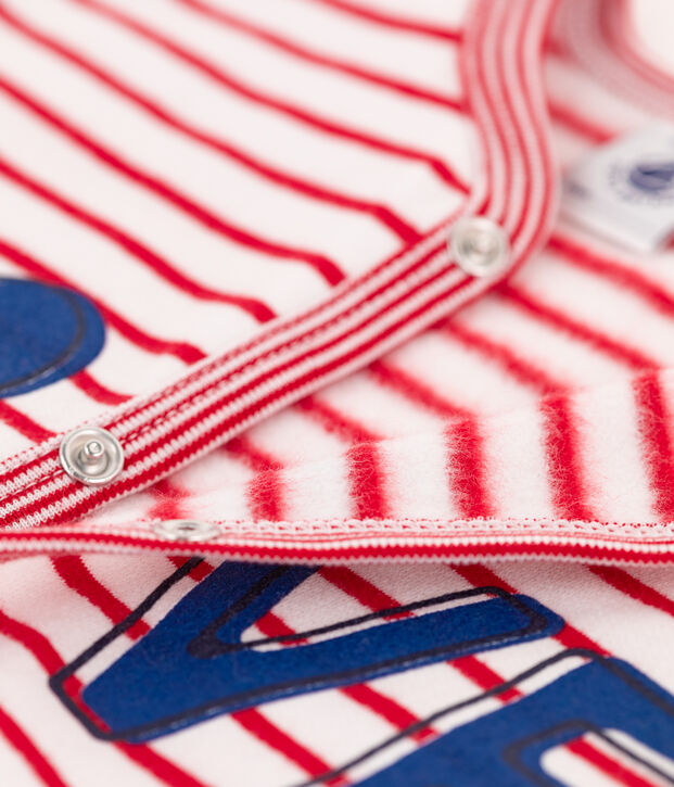 Pelele sin pies de mulet&oacute;n de beb&eacute; blanco/rojo