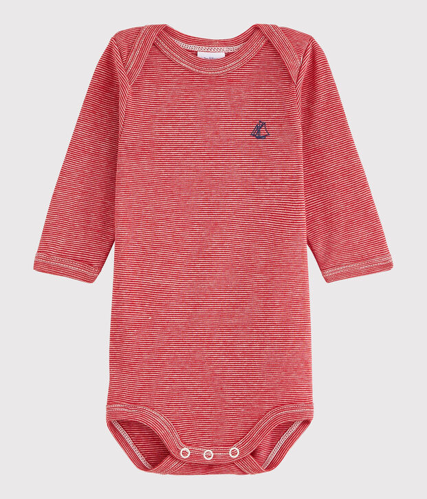 Bodi de manga larga de beb&eacute; ni&ntilde;a/ni&ntilde;o rojo/blanco