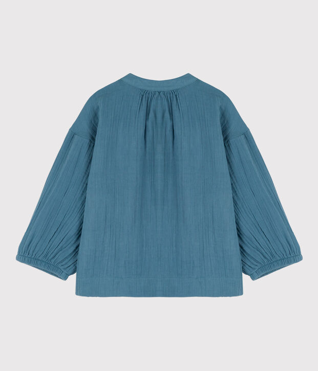 Blusa de gasa de algod&oacute;n de ni&ntilde;a azul